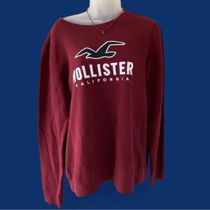EUC Vintage Burgundy Fleece Hollister crewneck embroidered logo sweatshirt Lg